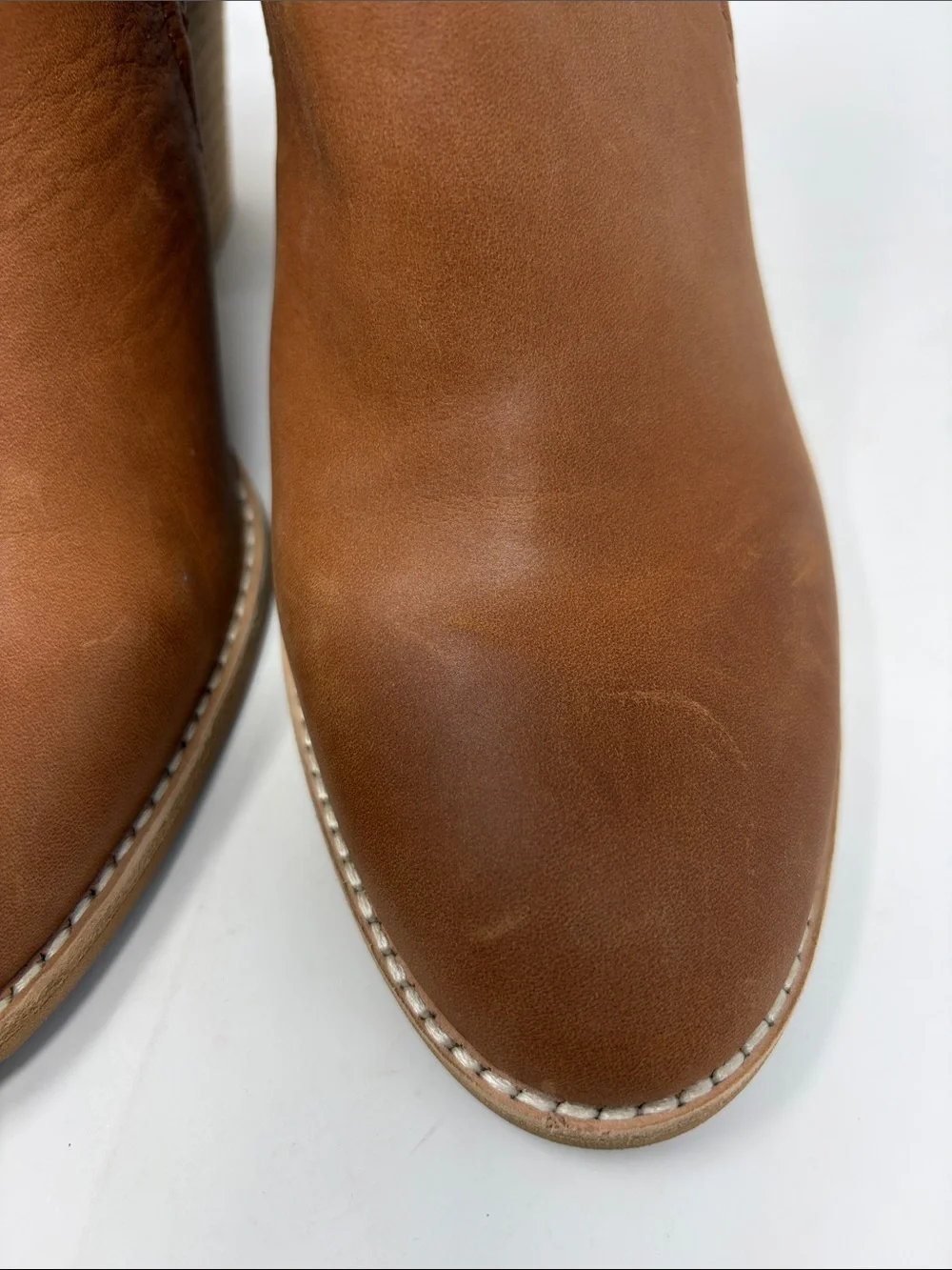 Jeffrey Campbell Brown Leather Slip-On Booties with Stacked Heel Size 8.5